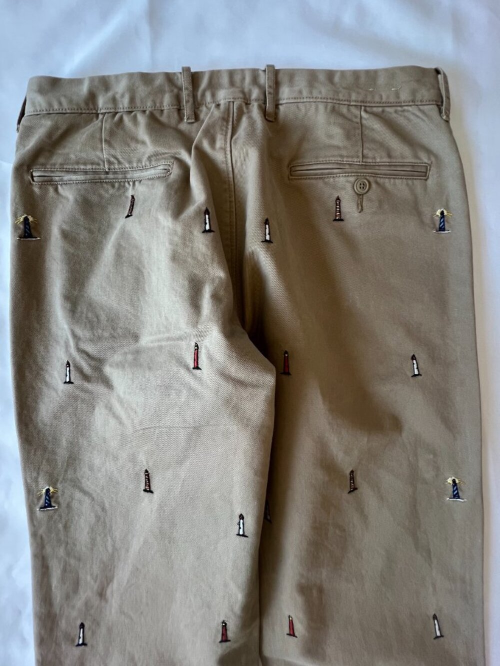 J Crew Mens 770 Straight Chinos Embroidered Lighthouses 32 X 32 100% Cotton - Picture 6 of 14